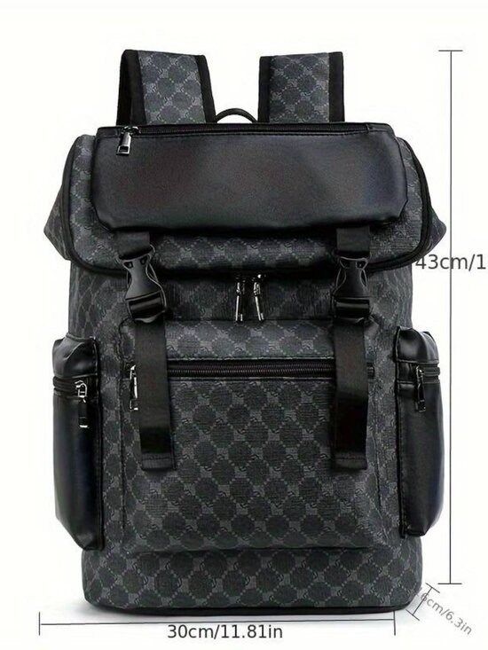 Fashionable PU Large Backpack with Water Cup Pocket for Travel School